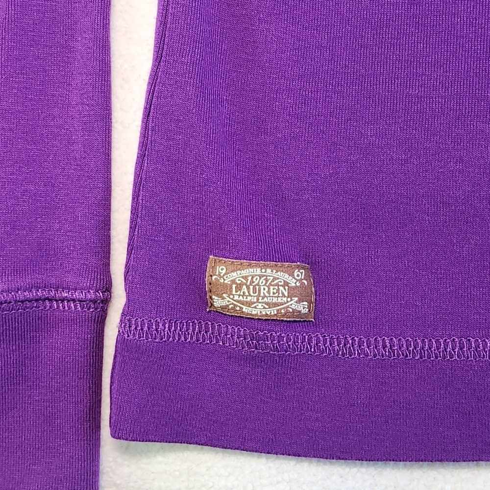 RALPH LAUREN Long Sleeve Shirt Top Womens XL Purple Equestrian Elbow Patches - Picture 4 of 9